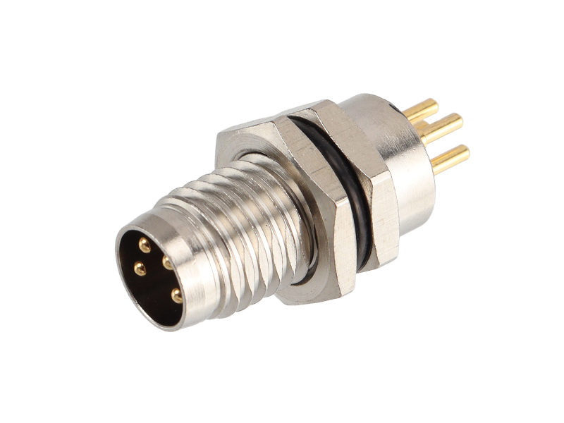 METAL M8 DEVICE CONNECTOR PLUG M8 A CODE PANEL REAR MOUNT 4P MALE PCB SOLDER PINS