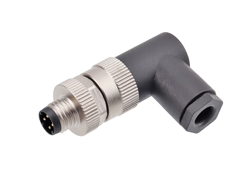 M8 CONNECTOR D CODE PLUG FIELD INSTALLATION 4PIN MALE SOLDER PINS RIGHT ANGLE